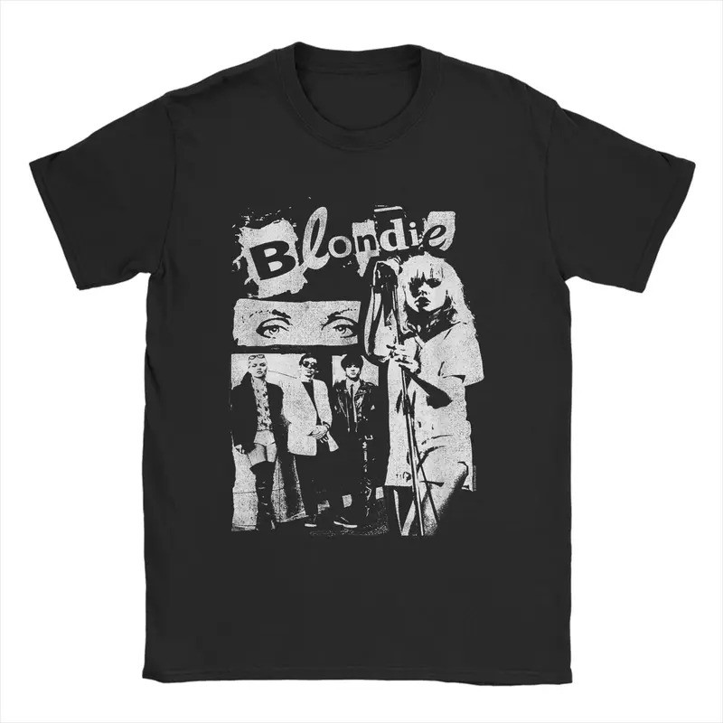 เสื้อยืดผู้ชายลายวงดนตรี Blondies Punk Zine Collage ผ้าฝ้ายแท้ แขนสั้น คอกลม ไอเดียของขวัญ