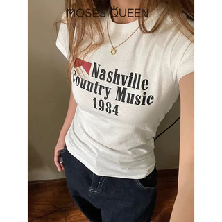 MOSESQUEEN มอสเนสควีน เสื้อพิมพ์ลายตัวอักษร สีดำสีขาว น้ำหนักเบาทรงทรง ใส่สบายสำหรับชุดลำลอง #63552