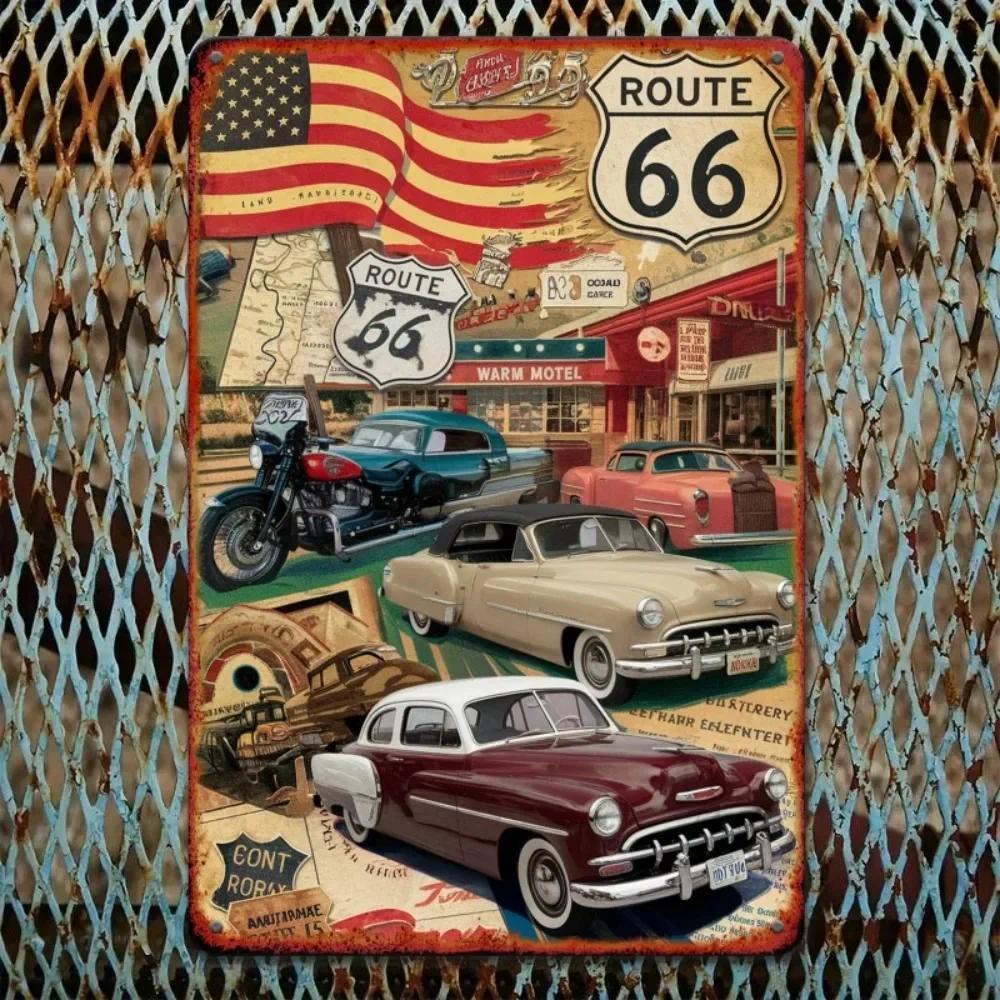 CIFbuy Vintage Route 66 ป้ายโลหะ Retro Garage Wall Decor Art Plaque Man Cave Home Bar