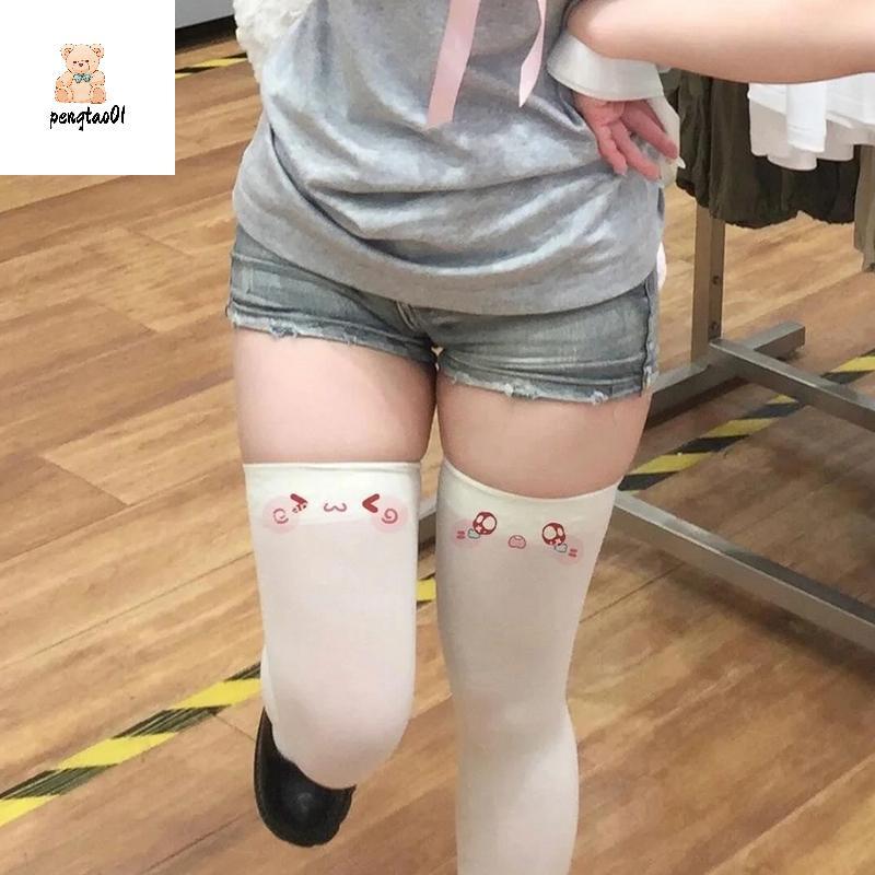 [PT01] Kawaii Cat Pawต้นขาSosสีขาวพิมพ์ยาวSos JK Harajuku Expressionกว่าเข่าต้นขาสูงStoingsคอสเพลย์ญ