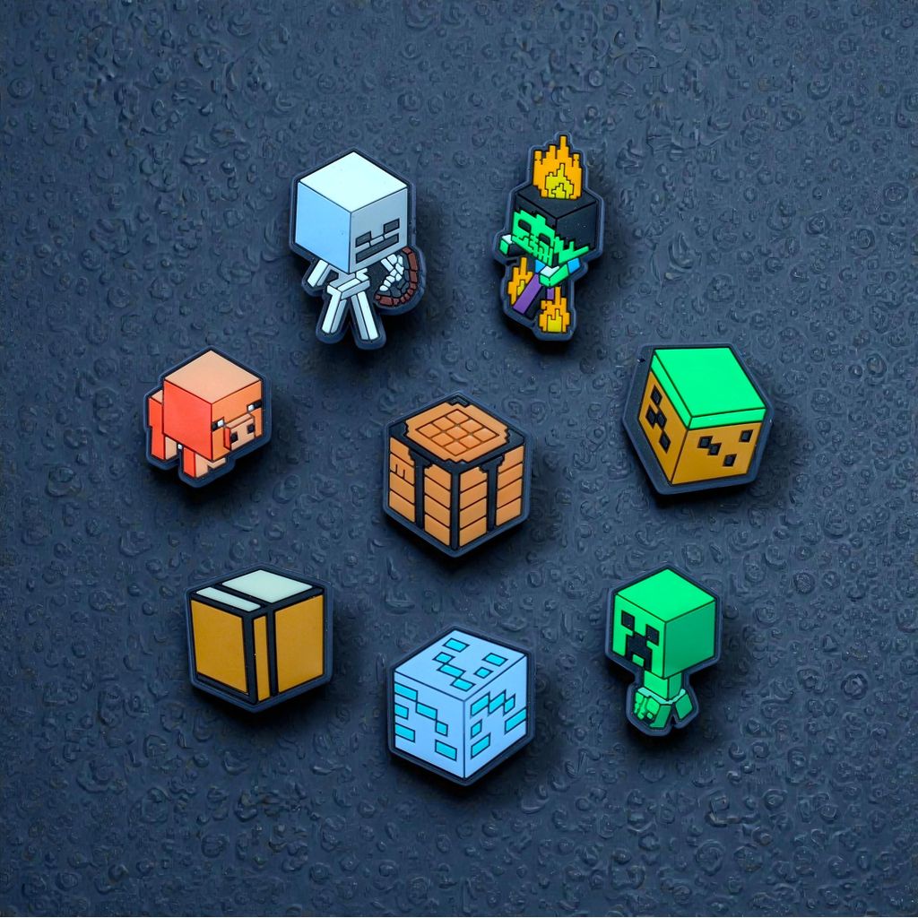 MINECRAFT V8 BLOCK charm ชุดพร้อมรองเท้าแตะไขว้ ปุ่มสติ๊กเกอร์ jibbitz สําหรับตกแต่งการ์ตูน PVC 2D C