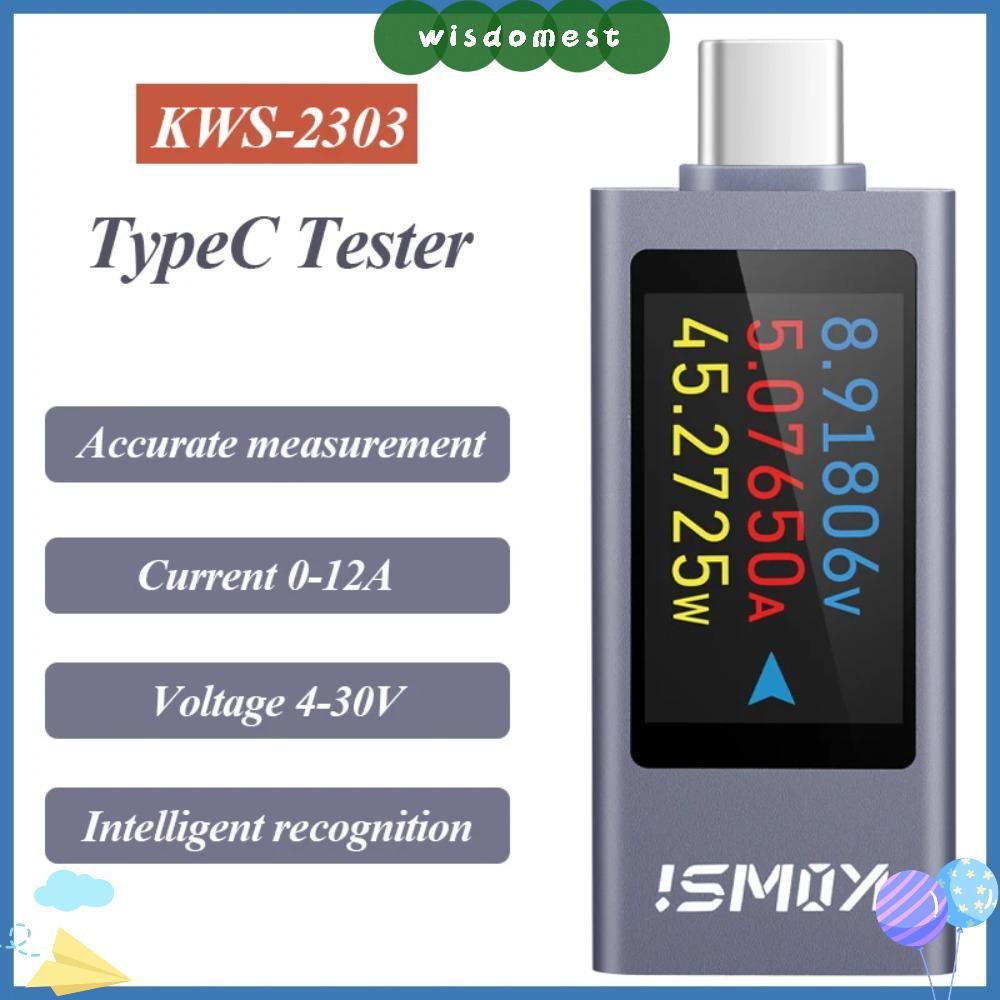WISDOMEST เครื่องวัดพลังงาน, KWS-2303C PD Current และแรงดันไฟฟ้า, DC 4-30V 0-12A จอแสดงผล LCD Type-C