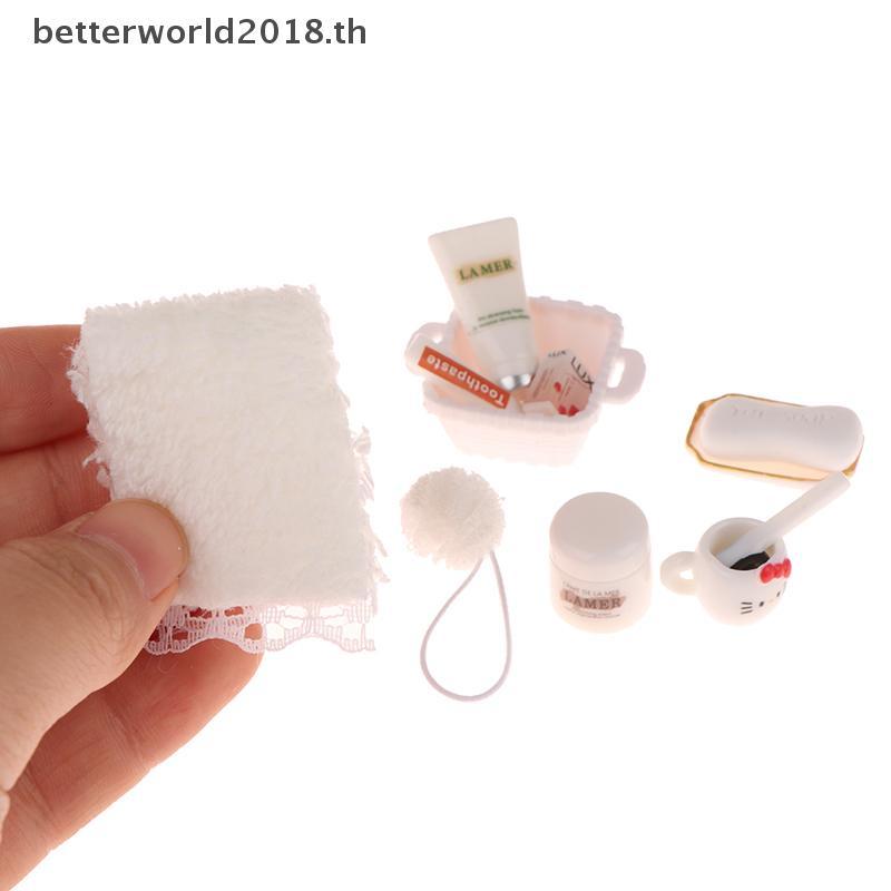 [bet] 1/12 Dollhouse Mini Simulation KT Cat Toiletries Cosmetics Kit Dollhouse Bathroom Decor Micro 