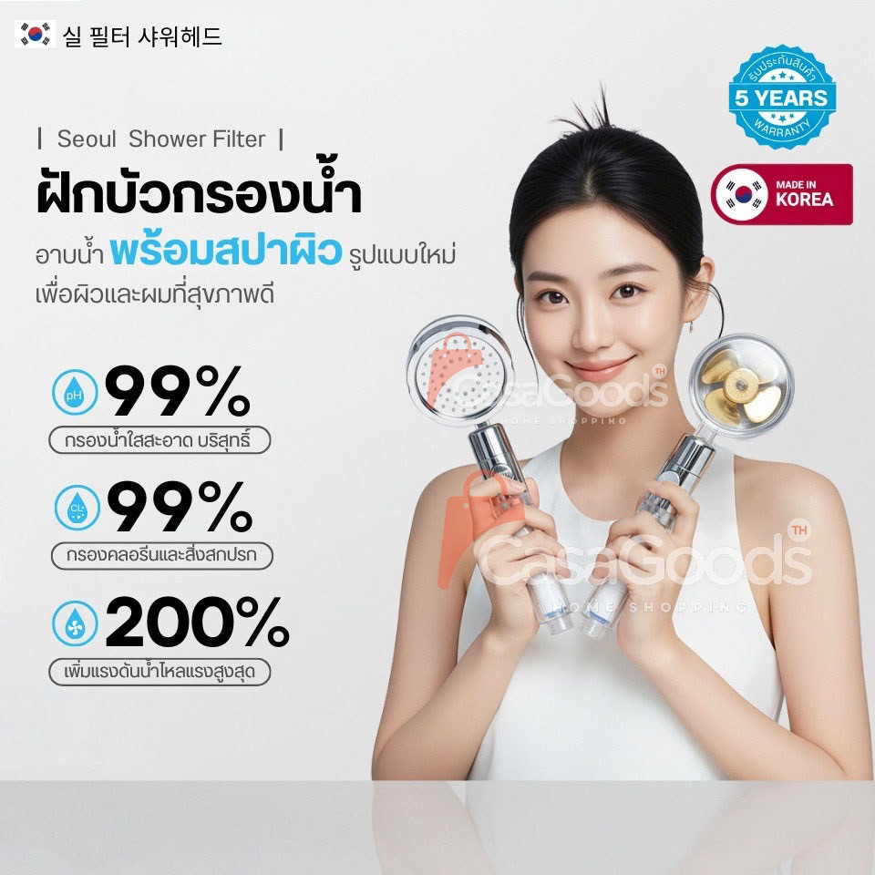 (ใหม่)ฝักบัวกรองน้ำเกาหลี มีใบพัดแรงดันสูง หมุนได้ 360° แถมฟรีไส้กรองฝักบัว ฝักบัวขนาดใหญ่ สปาผิว Seoul Stone Pure Rain - รูปที่ 5