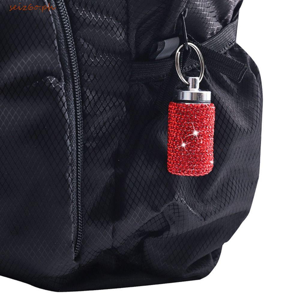 SEIZ6O Shiny Pill Case พวงกุญแจ, Rhinestone แบบพกพาน่ารักกล่องเก็บยา, Dispenser Mini Key แหวนกันน้ํา