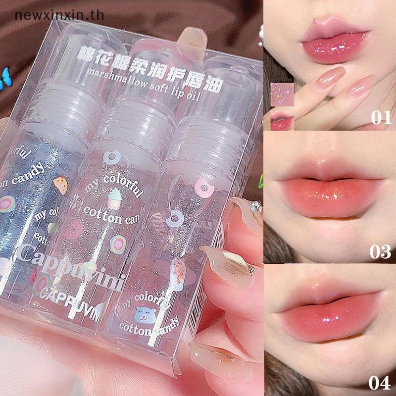 ^N^ 1/3 ชิ้น/กล่องโปร่งใส Glitter Lip Gloss Set Clear Water Light Lip Glaze Moisturizer เปลี่ยนสี Li