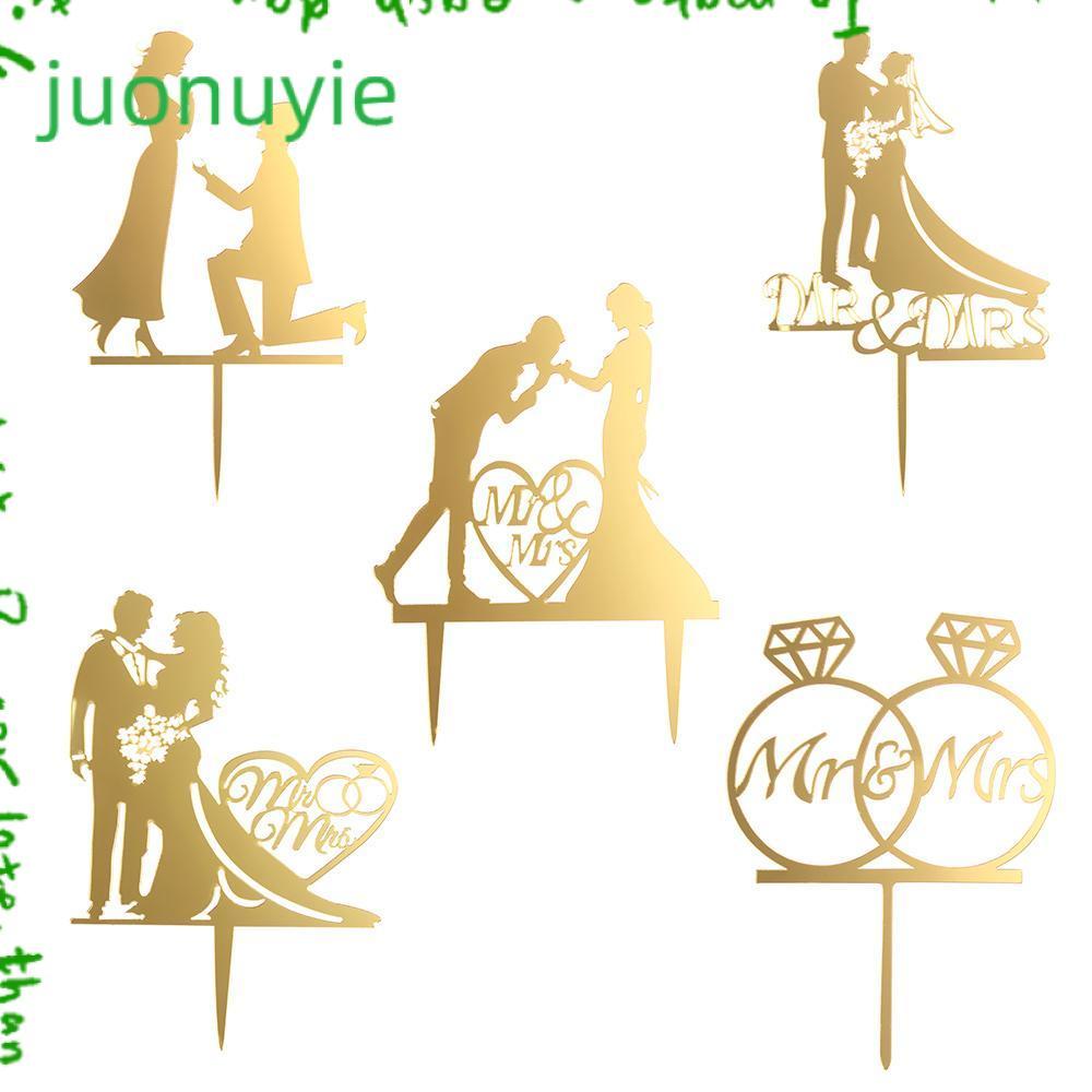 JUONUYIE เค้ก Topper สีดําทองโรแมนติก DIY หัตถกรรมเจ้าสาวเจ้าบ่าว Mr Mr Mr Mrs