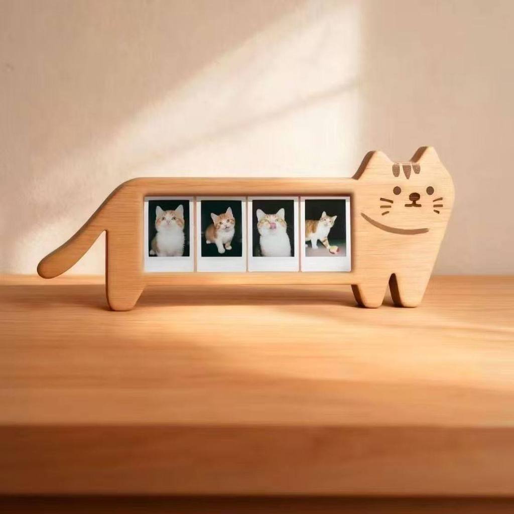 กรอบรูปสัตว์เลี้ยง กรอบรูปแมวน่ารัก ไม้ธรรมชาติ 4 ช่องใส่ภาพ โพลารอยด์ DIY สร้างสรรค์ ของขวัญสุดพิเศษ สำหรับตกแต่งบ้านและโต๊ะ