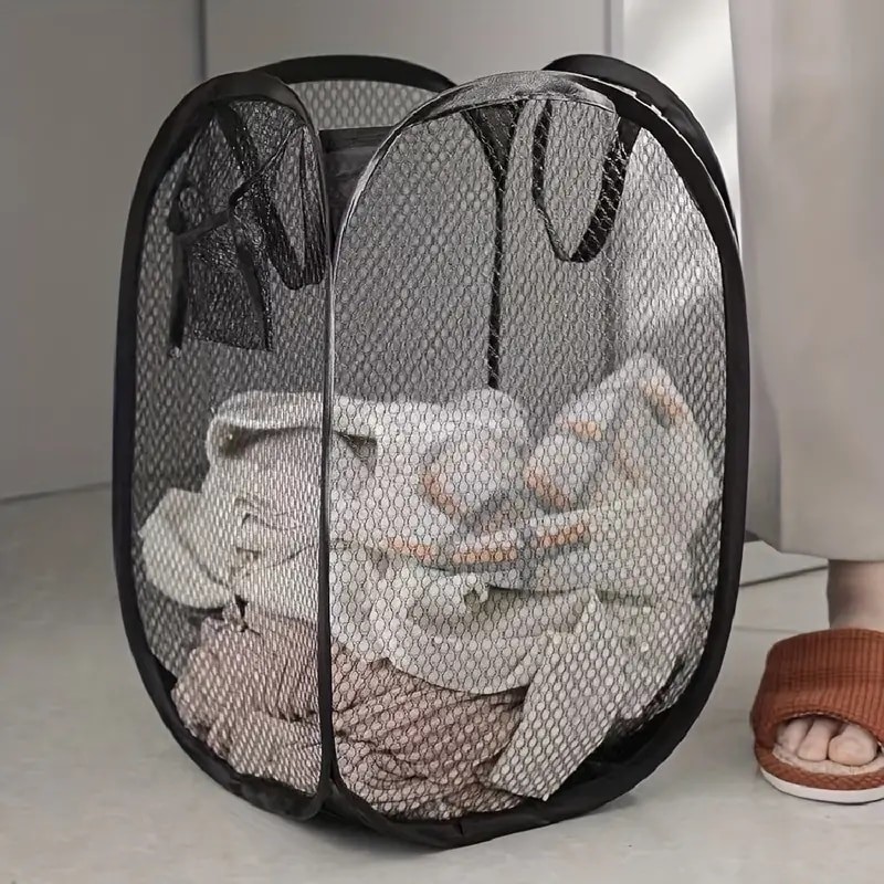 Mesh Pop-up Laundry Basket, Laundry Basket, Foldable Dirty Clothes Storage Basket, Large Capacity St