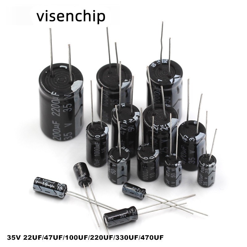 50PCS 35V ตัวเก็บประจุอลูมิเนียมอิเล็กโทรลีติค 22UF 47UF 100UF 220UF 330UF 470UF