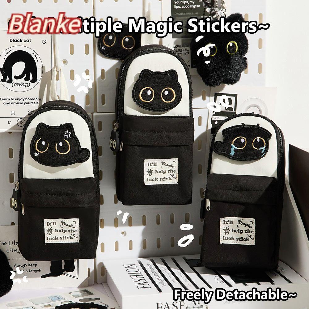 ดินสอ BLANKE,กระเป๋าปากกาลายเย็บปักถักร้อยแมวดํา,กระเป๋าเป้สะพายหลังอเนกประสงค์รูปร่างเครื่องเขียนออแกไนเซอร์โรงเรียนสํานักงาน