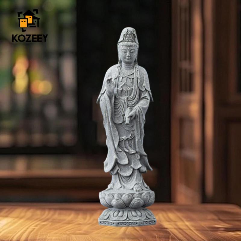 KOZEEY Guan Yin รูปปั้นตกแต่งของขวัญหัตถกรรมงานศิลปะสะสม Kuanyin ตุ๊กตาสําหรับเดสก์ท็อปห้องนั่งเล่นช