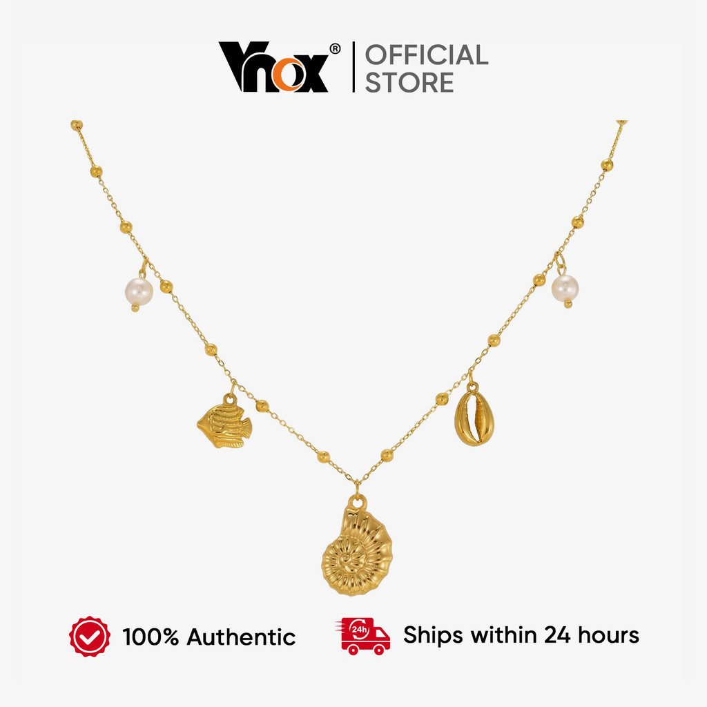 สร้อยคอมุกแก้วหอยมาริน่า ทองคำขาว18K เหมาะสำหรับวันพักผ่อนชายหาด ราคาถูก Shopee Lazada
