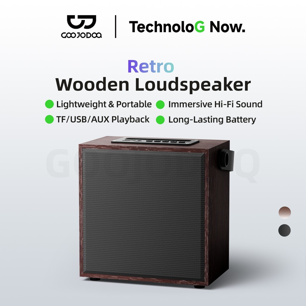 GOOJODOQ ลําโพงไม้ย้อนยุค Immersive Hi-Fi Sound TE/USB/AUX Playback แบตเตอรี่ใช้งานได้ยาวนาน