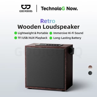 GOOJODOQ ลําโพงไม้ย้อนยุค Immersive Hi-Fi Sound TE/USB/AUX Playback แบตเตอรี่ใช้งานได้ยาวนาน