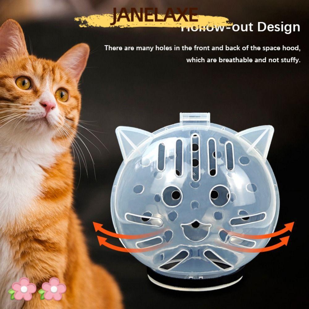 JANELAXE932JN ตะกร้อแมวระบายอากาศ,โปร่งใส Anti-Licking Cat Space Hood,ทนทานอุปกรณ์ตัดแต่งขนแมวAnti-Bite Anti Scratch Cat Coverหมวกนิรภัย