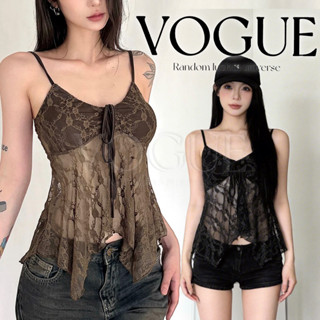 Vogue🌟พร้อมส่ง🌟 เสื้อสายเดี่ยว  ดีไซน์โบว์ผูก ผ้าลูกไม้โปร่ง…