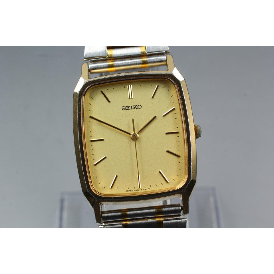 Vintage 1991 [near mint] seiko chariot 7n01-5a30 gold tank 28mm qz men's watch