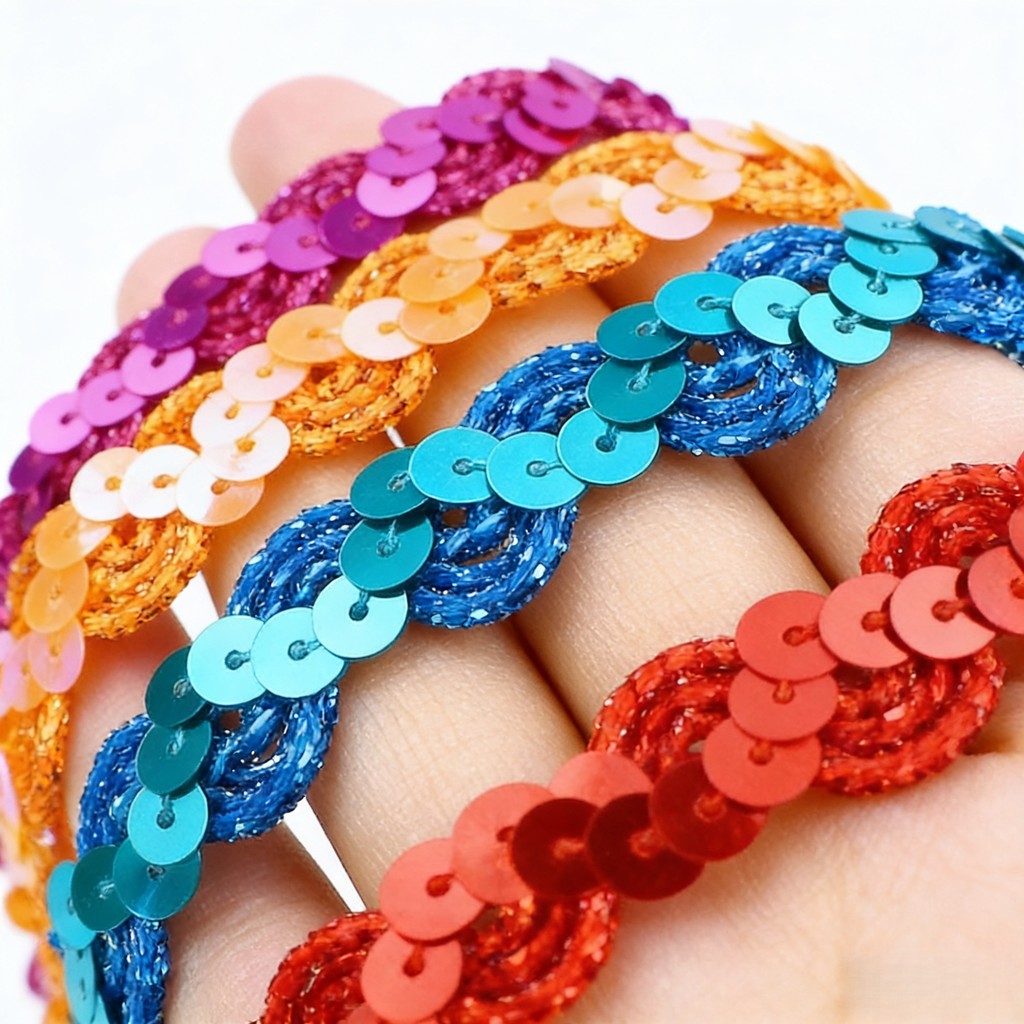 2Yards 15 มม.Wave Sequin Trim สําหรับตกแต่งเครื่องแต่งกาย