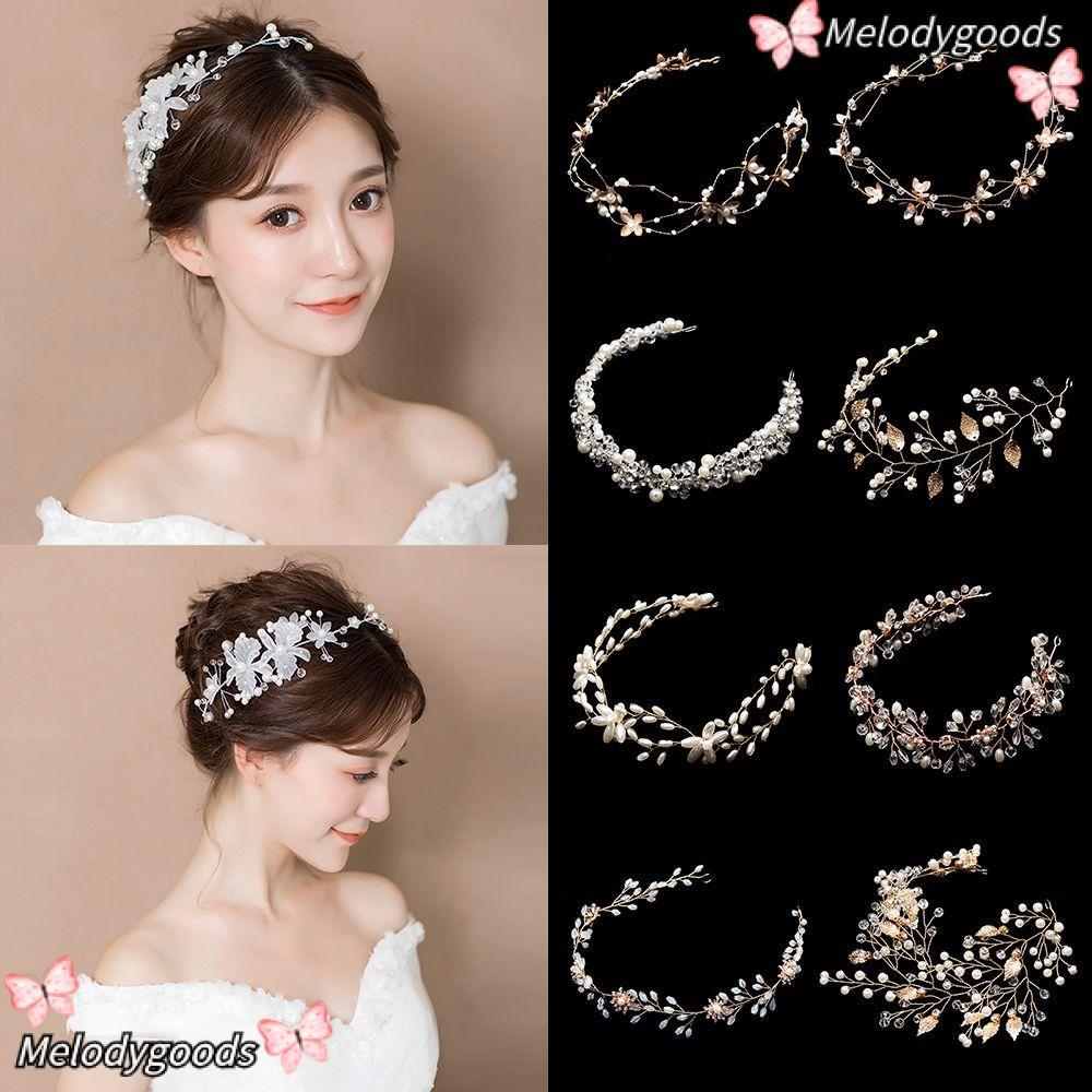 MELODG หัวมุกสวม ผมตกแต่ง Tiara และคลิปผมสำหรับเจ้าสาว