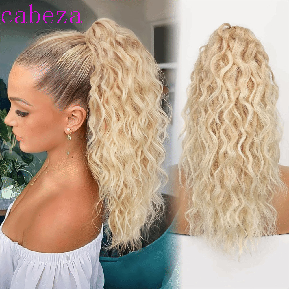 Cabeza Claw คลิปวิกผมหางม้า, Frizzy Hair Corn Perm หางม้าหยักยาว, เส้นใยทนความร้อน Ombre หางม้า Extension คลิปใน Pony Tail Hairpiece สําหรับผู้หญิง