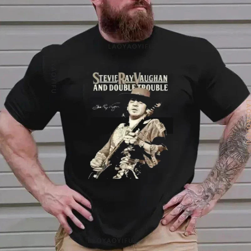 เสื้อยืดคอตตอนสตีวี เรย์ วอห์น ลายกีตาร์ บลูส์ ร็อก เลเจนด์ SRV เสื้อยืดแขนสั้นทรงหลวม ระบายอากาศได้