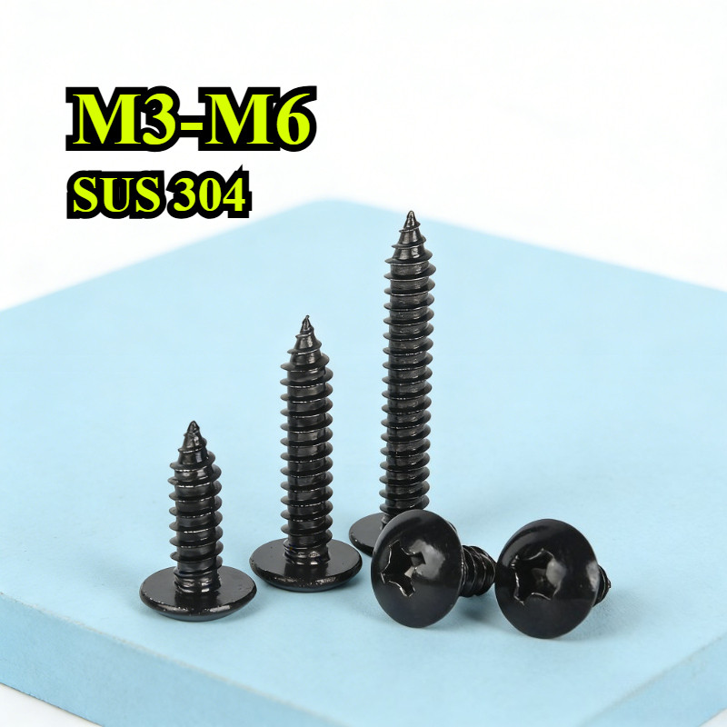 [ZQ-R] สกรูแตะตัวเองหัวแบนขนาดใหญ่ 304 สีดํา M3/M3.5/M4/M5/M6
