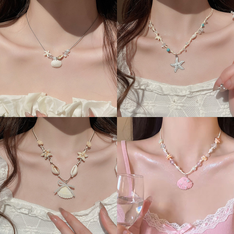 สร้อยคอยกกระดูกและลูกปัด สำหรับวันหยุดริมทะเล สไตล์หวาน ๆ