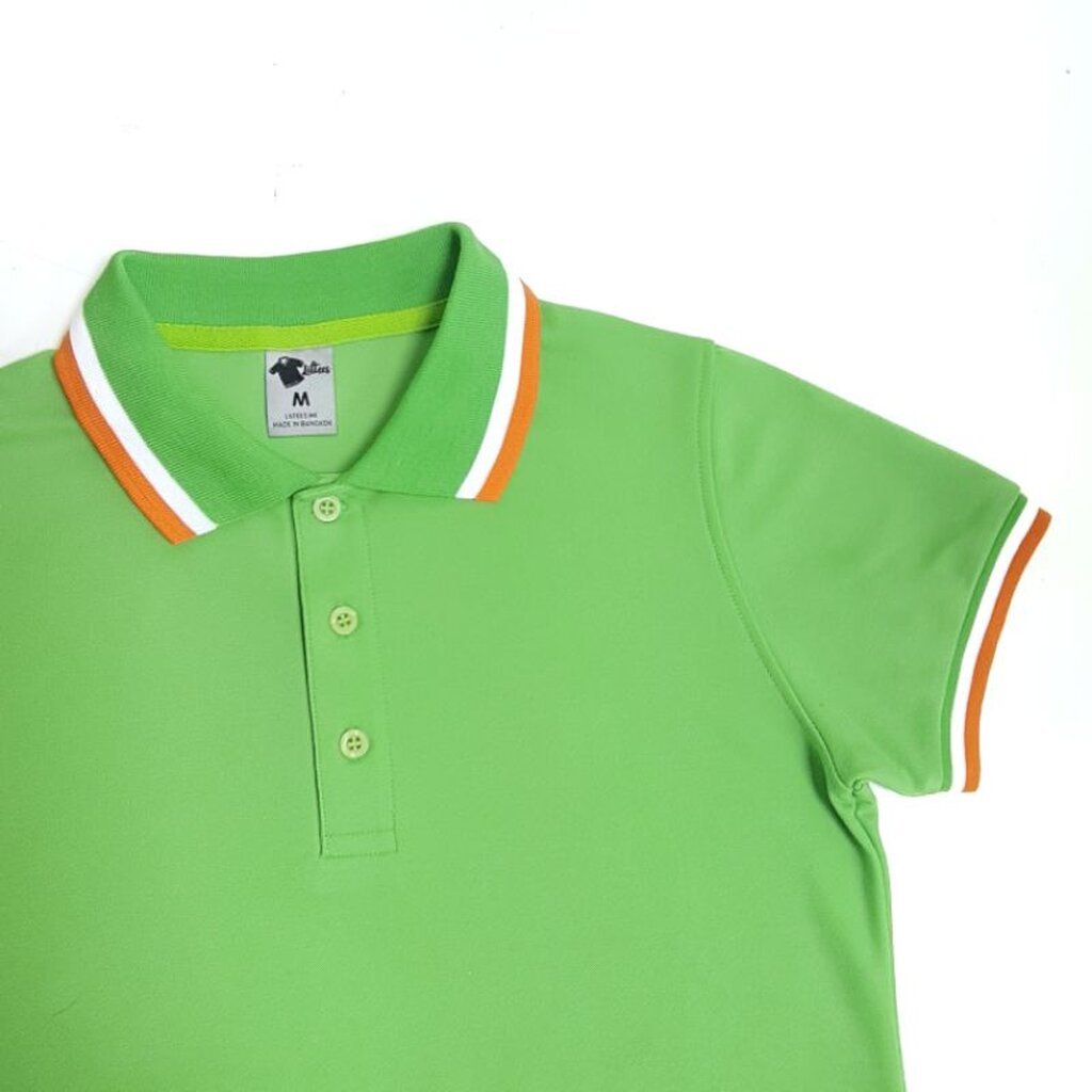 เสื้อโปโล คอปก แขนสั้น สัมผัสนุ่ม ใส่สบาย สีเขียว ขลิบขาว-ส้ม เสื้อโปโลคอปก หญิง ชาย LGR02