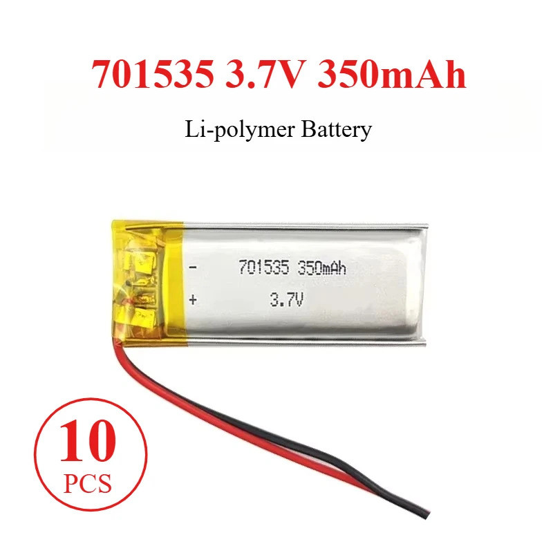10ชิ้น 701535 3.7V 350mAh แบตเตอรี่ Li-polymer แบบชาร์จไฟได้สําหรับอุปกรณ์ฝึกสุนัขชุดหูฟังบลูทูธบัตร