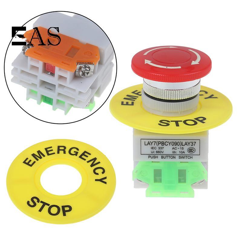 [EA] Mushroom Cap 1NO 1NC DPST สวิตช์ปุ่มกดหยุดฉุกเฉิน AC 660V 10A Switch TH