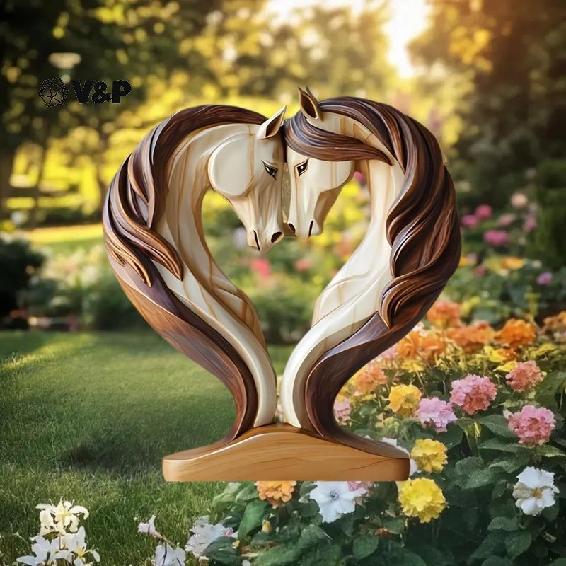 V & P ประติมากรรมม้า 2D รูปปั้นม้าไม้ Snuggle Pose เครื่องประดับสัตว์โต๊ะจอแสดงผลสําหรับ Workplace H
