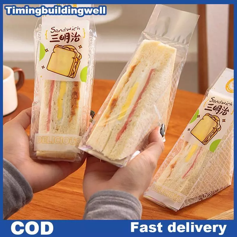 Twth 100 ชิ้นแซนวิช Wrappers พิเศษทิ้งง่ายฉีกขาดสามเหลี่ยมโปร่งใสเค้กเบเกอรี่ขนมปัง Paaging กระเป๋า QDD