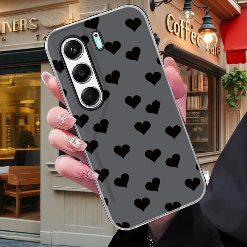 2 in 1 สําหรับ Tecno Camon 40 Pro 5G Camon 40 Pro 4G Camon40 Matte Black Heart พิมพ์เคสโทรศัพท์ใหม่ค