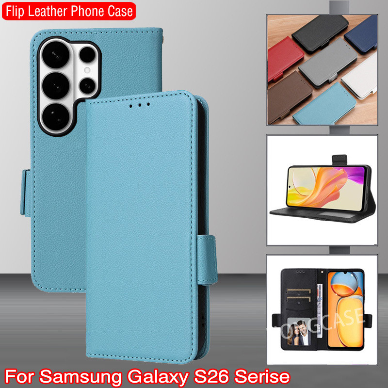 เคสโทรศัพท์สําหรับ Samsung Galaxy S26 Plus Ultra + S26 + 4G 5G 2026 Flip Casing Lychee Pattern Leath