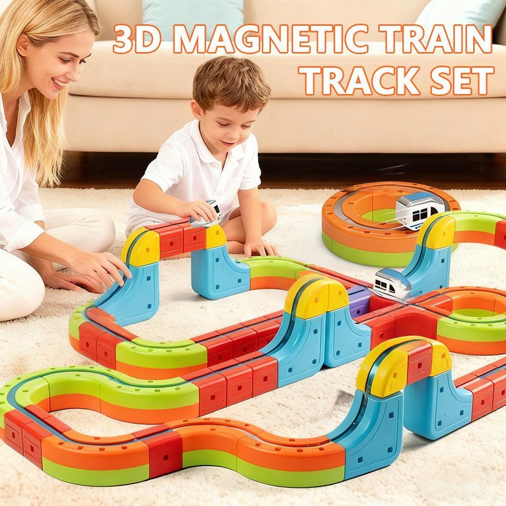 3d Magnetic Train Trackชุดเด็กMagic Track Trainไฟฟ้าประกอบอาคารบล็อกG7l7