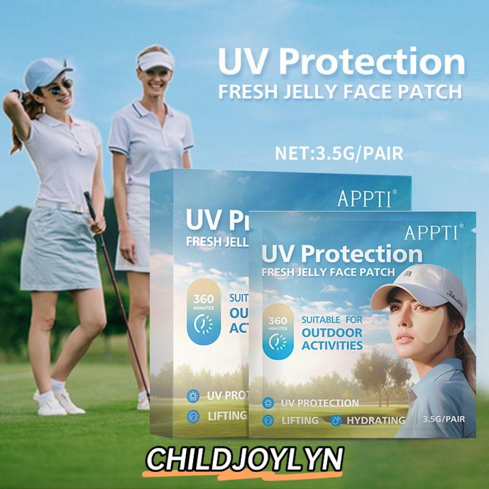 CHILDJOYLYN แผ่นแปะกันแดด 5 คู่/กล่อง, แผ่นแปะหน้า UV Moisturing Sunblock Gel, Golf Sun Protection Fresh Jelly สติ๊กเกอร์ตากิจกรรมกลางแจ้ง