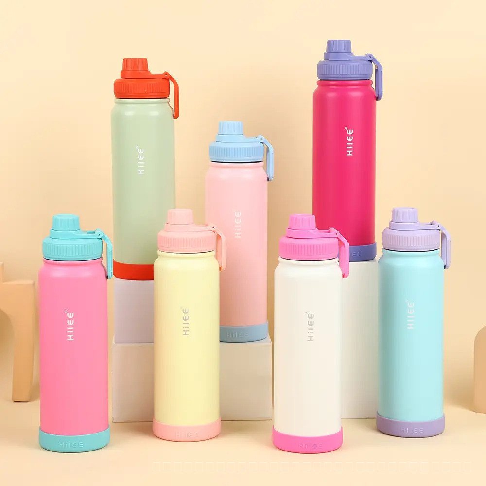 Hilee กระบอกน้ำพกพา สแตนเลสเกรดการแพทย์ 2in1 ฝาเกลียวมีหูหิ้ว  สีพาสเทลสุดคิวท์ กันรั่ว 360° เก็บร้อ