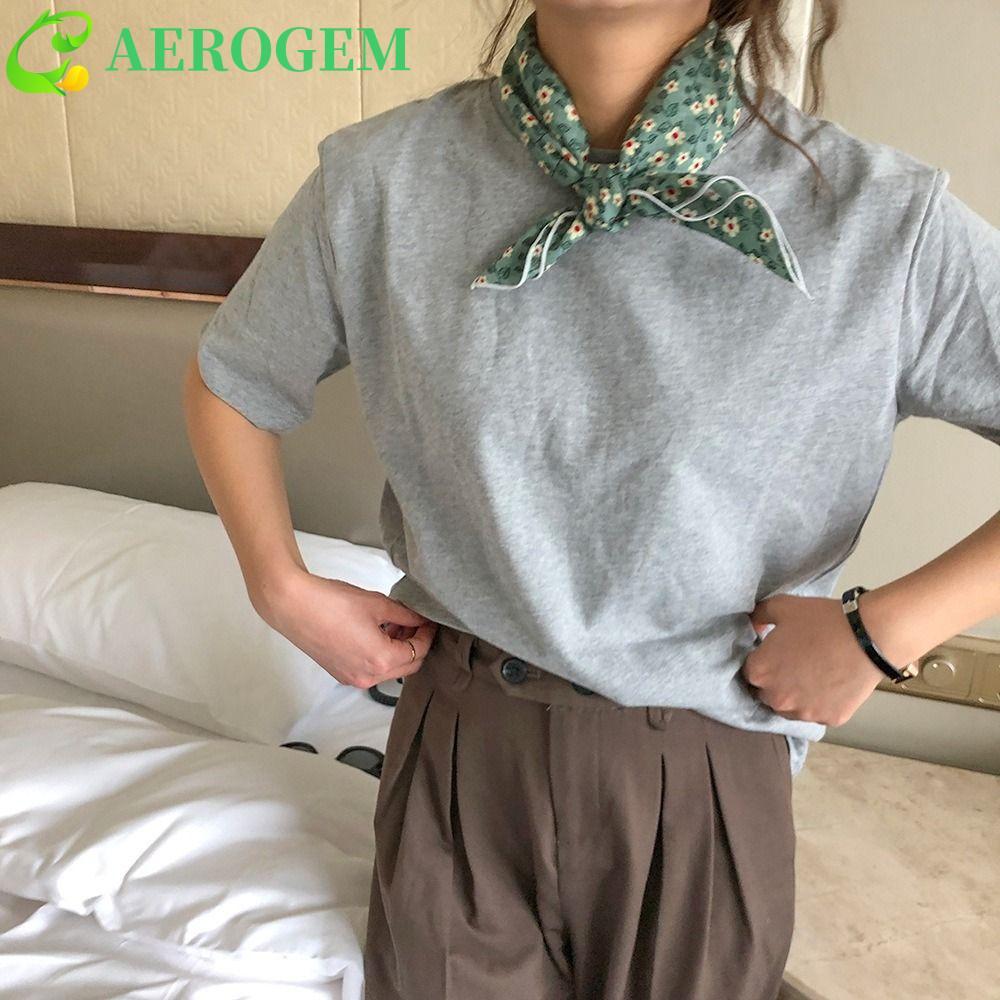 Aerogem ผ้าพันคอไหมแถบคาดศีรษะคลาสสิกหญิงผ้าคลุมไหล่ผ้าฝ้ายผ้าลินินดอกไม้ Tie Neckerchief Collication เสื้อผ้าอุปกรณ์เสริมผ้าพันคอสี่เหลี่ยมเล็ก