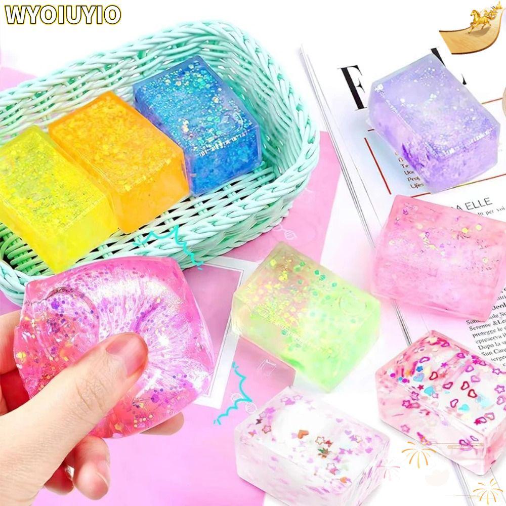 WYOIUYIO Glitter Squishy Cube, Slow Rise Malt Sugar Gel Ice Cube, Creative Decompression Soft Textur