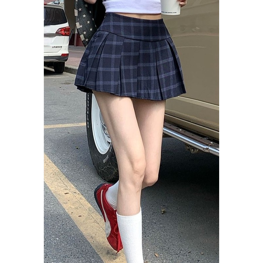 รูปแบบ jk สาวร้อน Preppy Anti-glare กระโปรงหญิง Retro ตารางสไตล์ใหม่ต่ําเอวสไตล์ cod 100 fashion2025