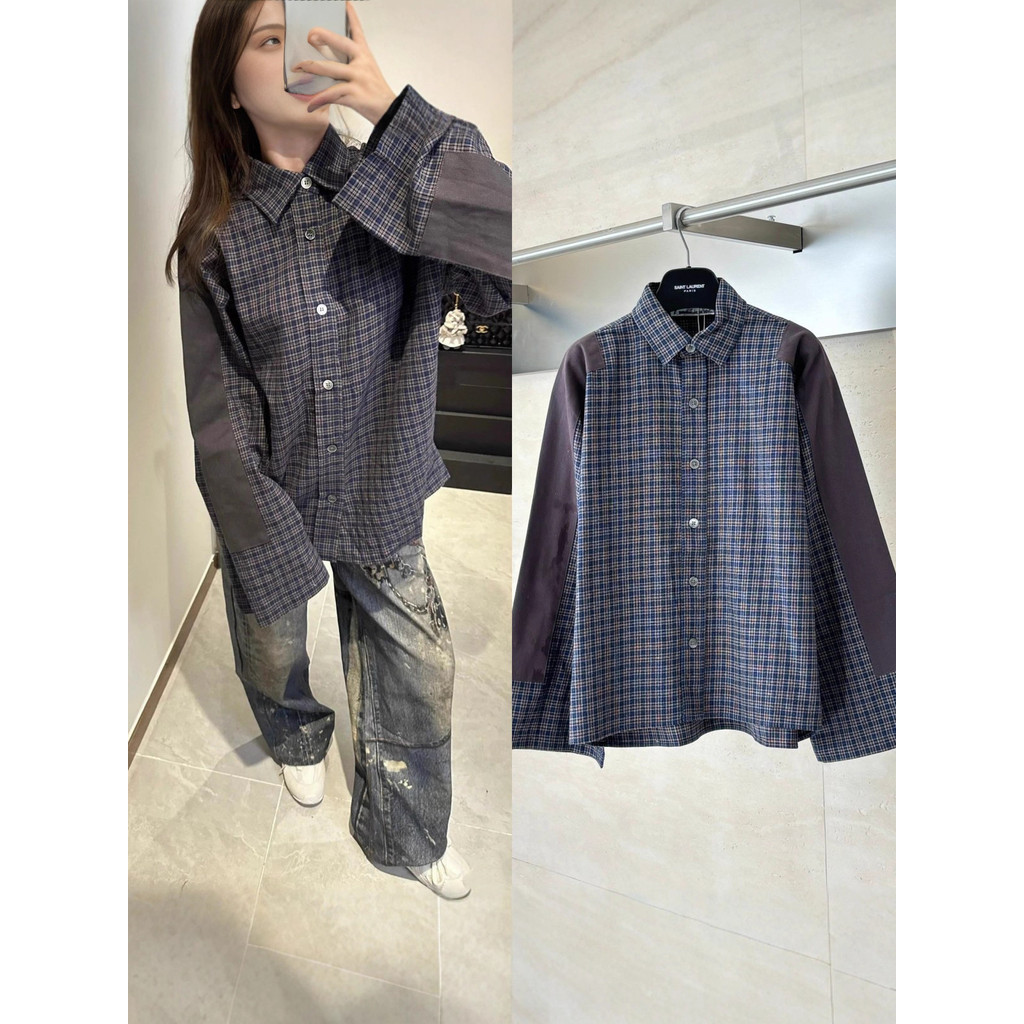 W3CH Sweden AC 25SS New style plaid color-block patchwork long-sleeve shirt for men and women trendy