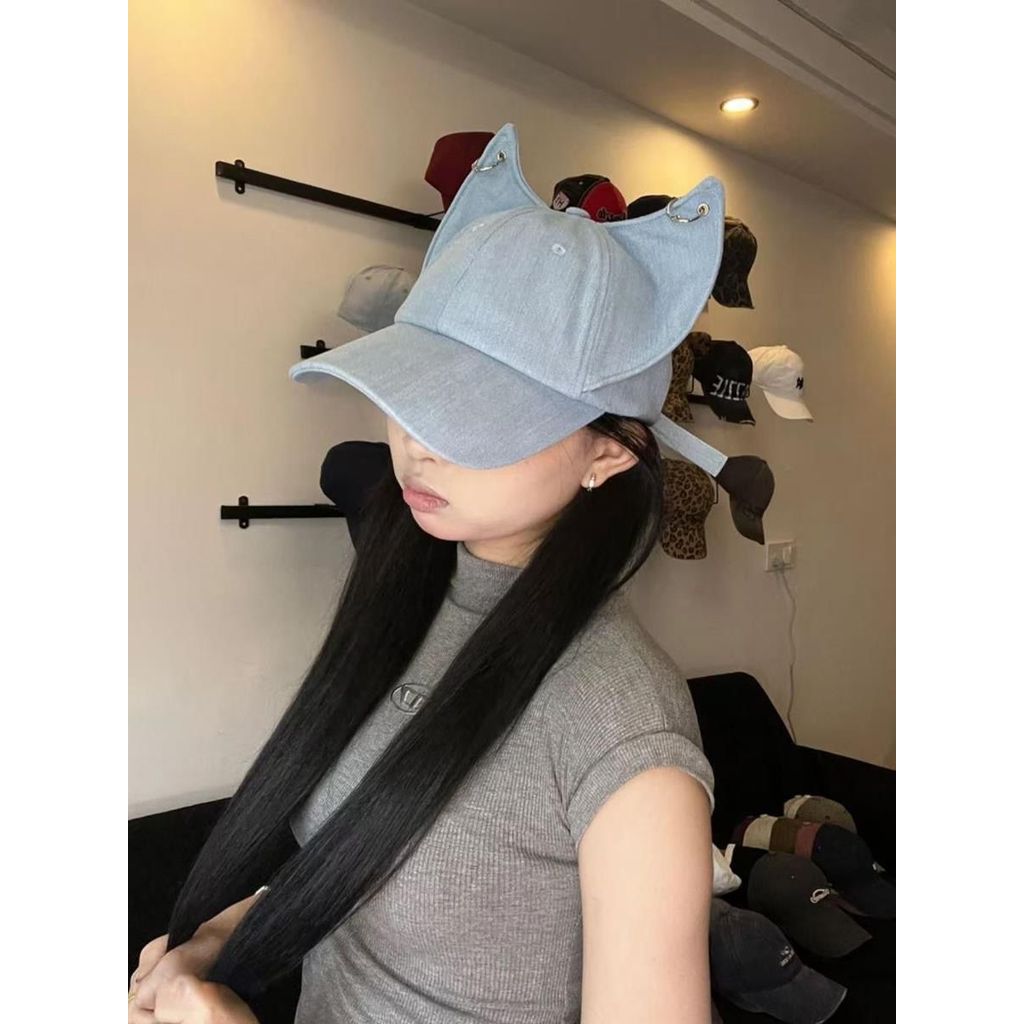 Niche Bat Ears Metal Buckle Cap Hard Top Spring Summer Stylish Cowboy Base Cap Fashion Fox Ears