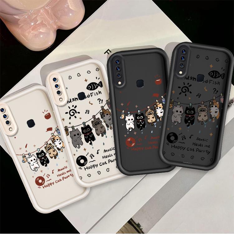 ปลอกคู่โทรศัพท์สําหรับ VIIVO Y17 Y15 Y12 Y12i Y11 2019 น่ารักการ์ตูนซิลิโคนแมวกันกระแทกกรณี TPU