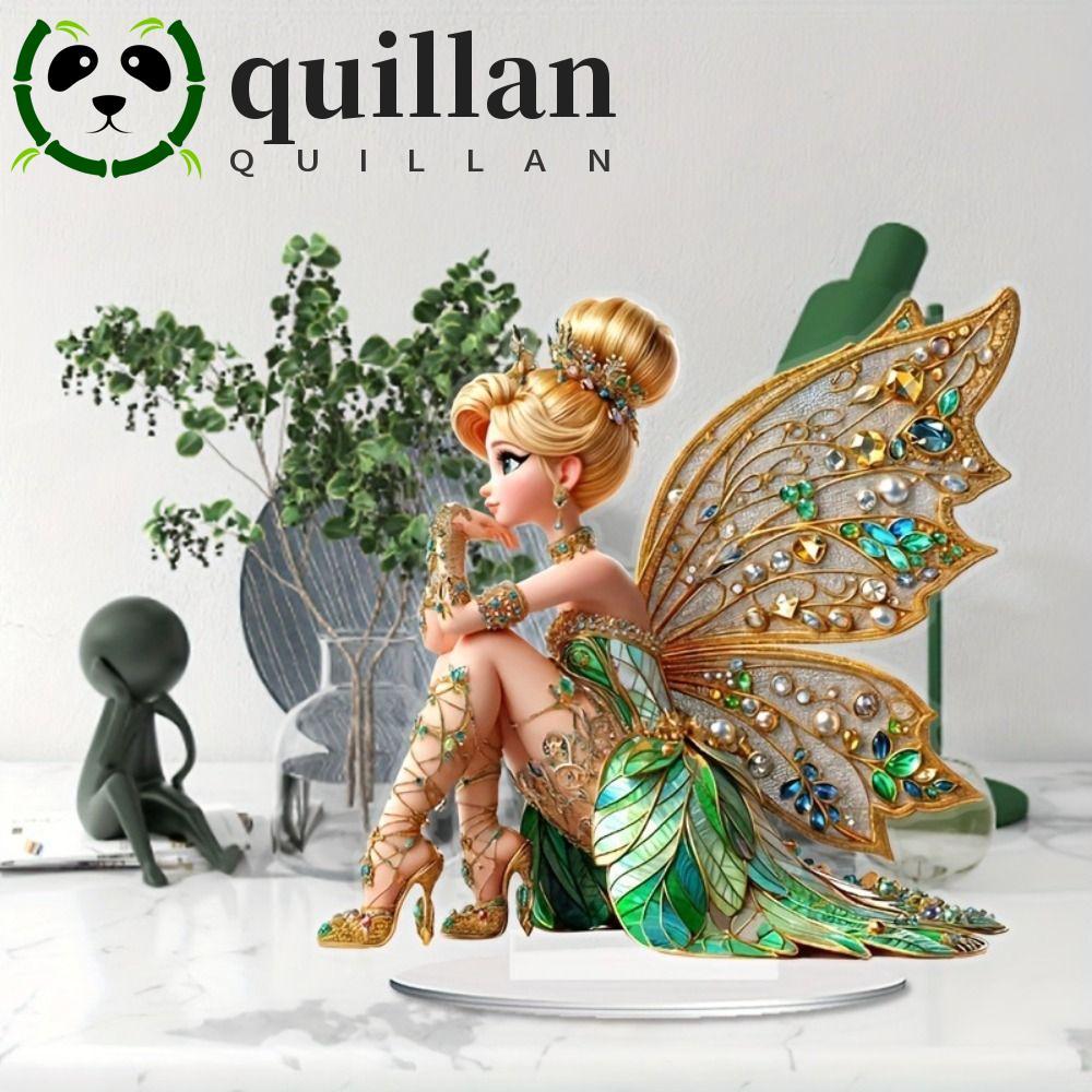 QUILLAN Fairy ตุ๊กตา,กันน้ําฐานอะคริลิค Fairy รูปปั้นเครื่องประดับ,เด็กของขวัญปีกสาว Elves 2D แบนเดส