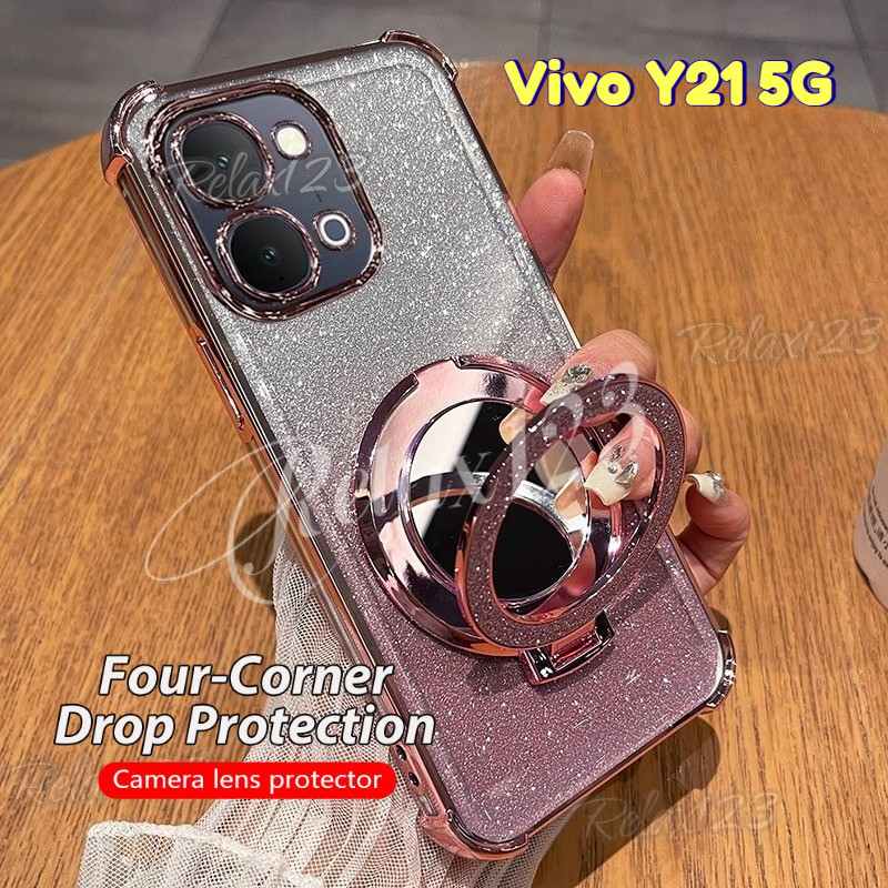สําหรับVivo Y21 5GชุบGlitterกระจกซิลิโคนกันกระแทกสําหรับVivo Y21 Y21d VIVO Y21 Y21D VivoY21 Vivo Y 2