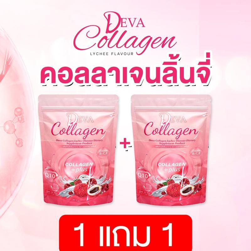 [โปรพิเศษ!! 1แถม1 ] ดีว่าคลอลาเจน 10000mg รสลิ้นจี่ 1 กระสอบ มี 60 ซอง (DEVA COLLAGNE LYCHEE 3in1)