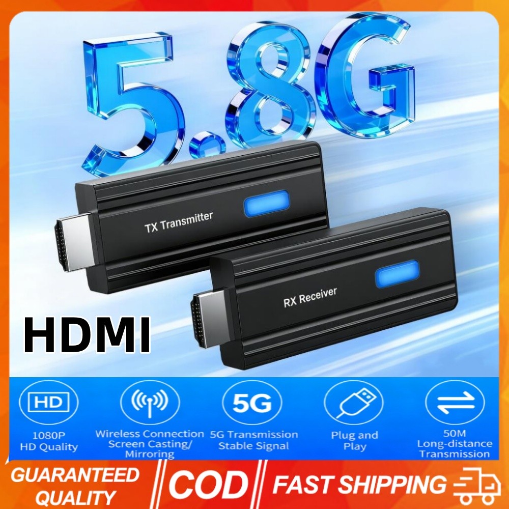 อะแดปเตอร์หน้าจอไร้สาย HDMI 50M 5.8G การส่งสัญญาณวิดีโอความละเอียดสูง RX + TX ตัวรับสัญญาณและตัวขยายเครื่องส่งสัญญาณพร้อมหน้าจอคอมพิวเตอร์แล็ปท็อปการฉายภาพไร้สาย