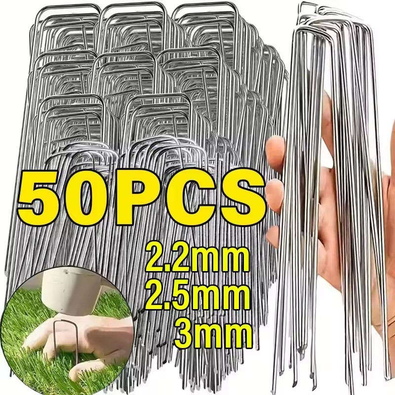 10/30/50PCS Yard สนามหญ้า Barrier Ground Nail - Sod Pins สังกะสีภูมิทัศน์ Spike - U รูป Garden Staples - Heavy-duty รั้วท่อ Stakes -