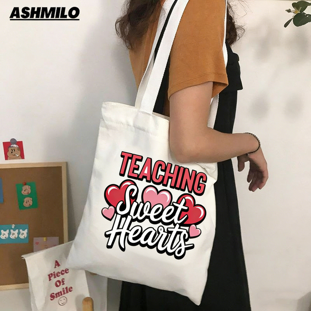 Teachers Day Canvas Tote Bag กระเป๋าช้อปปิ้งนํากลับมาใช้ใหม่ได้